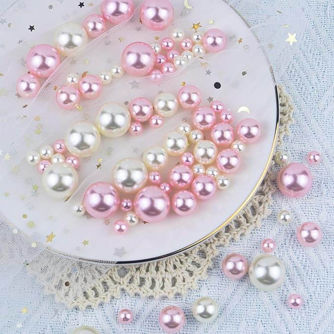 150Pcs Cream&Pink Polished No Hole Faux Pearl Beads - Image 2