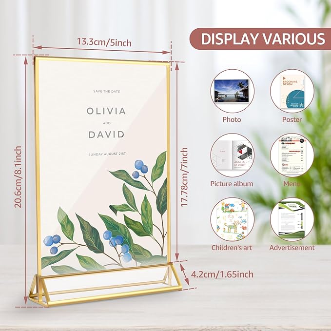 18 Pack Acrylic Sign Holder, 5x7 Inch Double-Side Gold Picture Frames Stands - Image 2