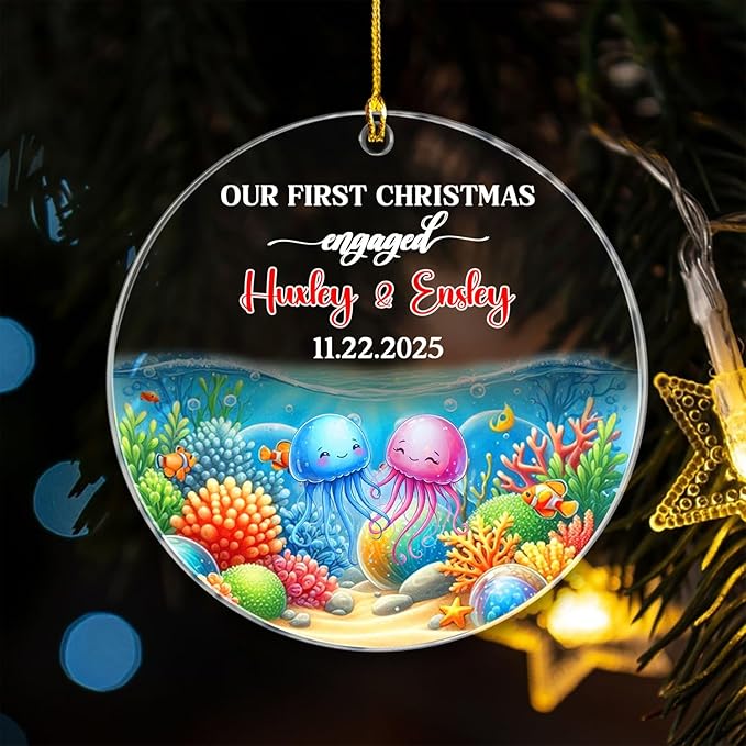 Personalized Our First Christmas Engaged Ornament Gift, Customized Date/Names - Image 3