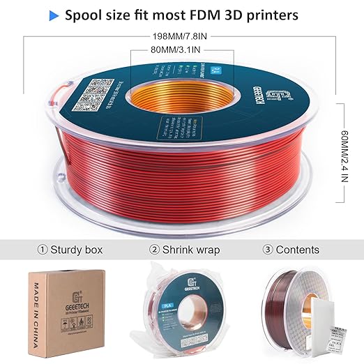 Geeetech Silk PLA Tri Color Filament 1.75mm 3D Printer Filament, Coextrusion - Image 5