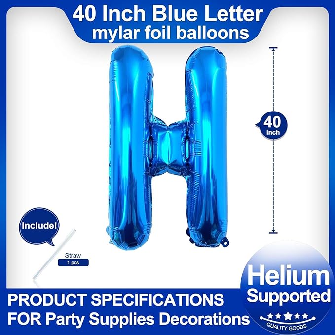 40 Inch Blue Letter H Balloons, DIY Phrase Foil Alphabet Letter H Balloons DIY - Image 2