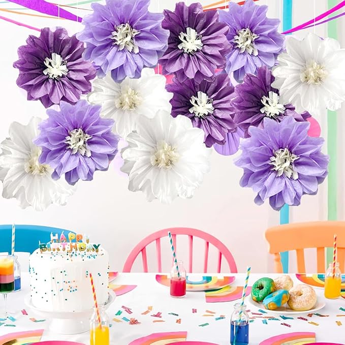 12pcs 8in & 10in Tissue Paper Flowers - Image 4