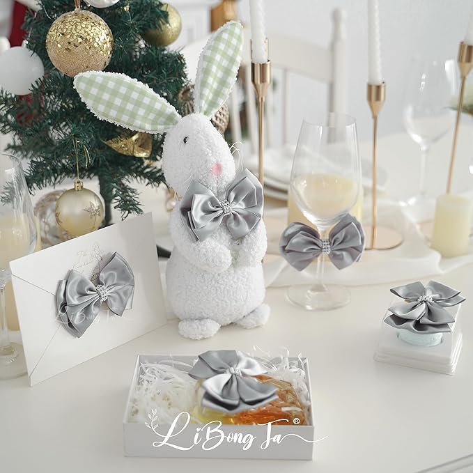 Silver Satin Bows 4'' Premade Ribbon Bow, Wrapping Bows - Image 5