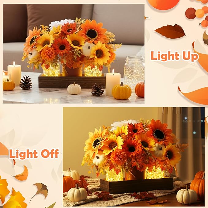 3 Pcs Fall Thanksgiving Tables Centerpieces Mason Jar Table Decor Set, - Image 3