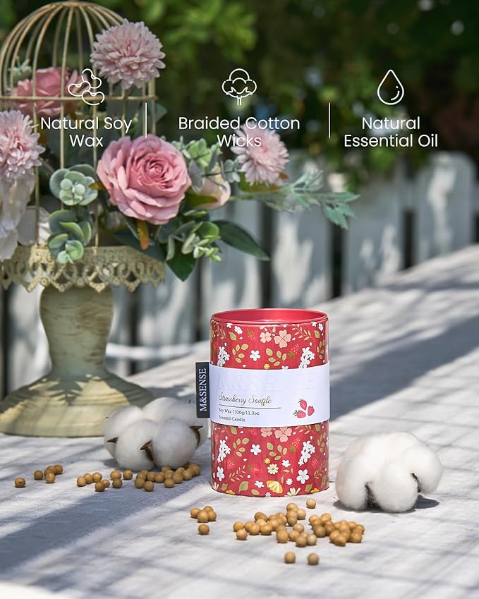 M&SENSE Strawberry Souffle Scented Candle, Medium Jar Candle 11.3oz Natural Soy - Image 3
