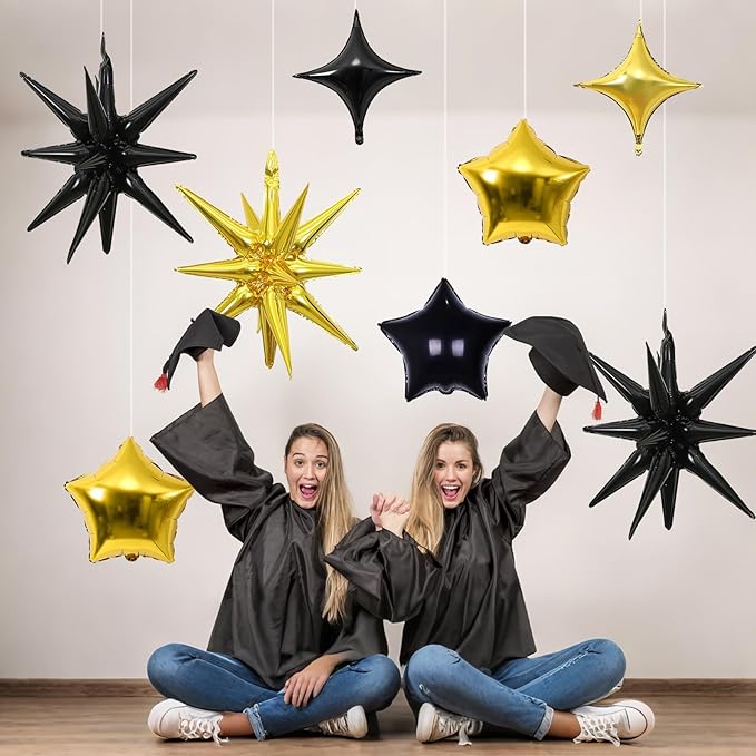 Black and Gold Star Balloons, 22in Large Star Balloons Foil 10in 4-Pointed & - Image 5
