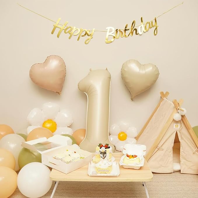 Cream White Beige Heart Balloons, 18Inch Retro Apricot Helium Polyester Film - Image 6