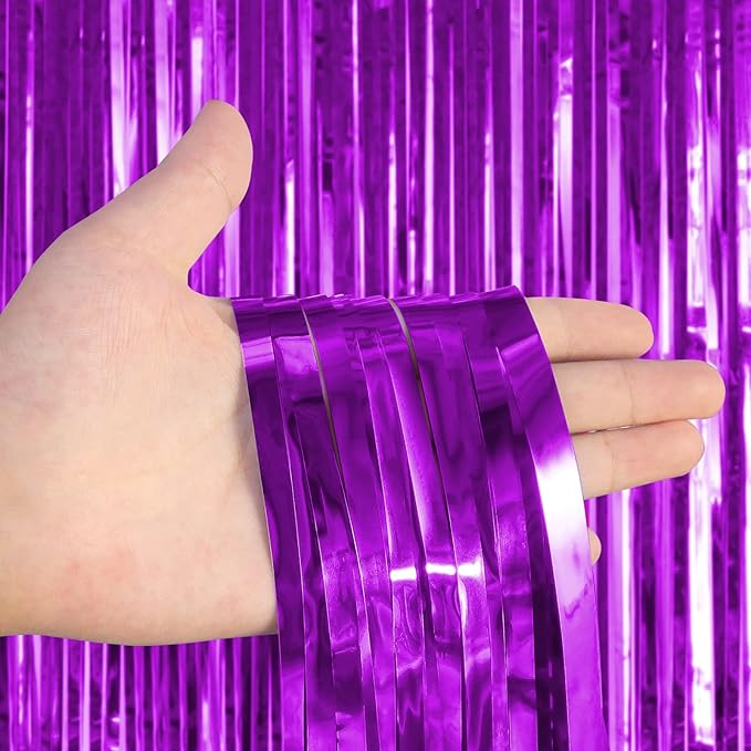 2 Pack Purple Fringe Curtains Foil Shiny Fringe Backdrop Tinsel Door Streamers - Image 7