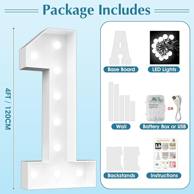 Ledido 4FT Marquee Light Up Numbers, Cool White Light Up Numbers Large Marquee - Image 2