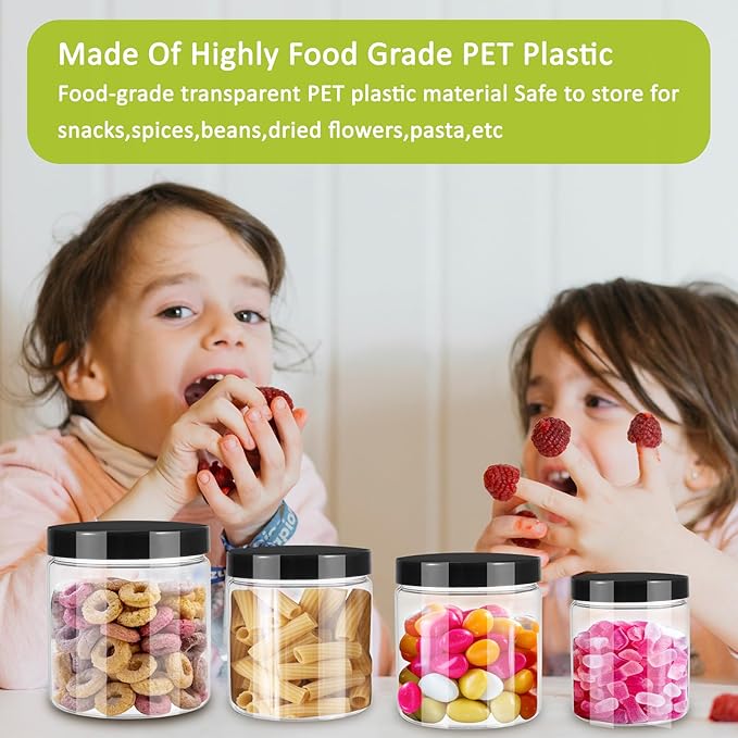 12pcs Plastic Jars with Lids 16 oz & 8 oz & 4 oz, Leakproof Storage Containers - Image 6