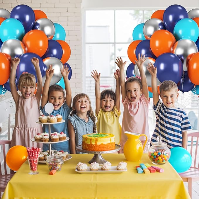 Blue Orange Balloons, 12 Inch Teal Navy Bule Balloons - Image 8