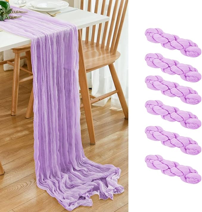 6 Pack Lavender Cheesecloth Table Runner 21x120 Inch Boho Wrinkled Sheer by Dspoot