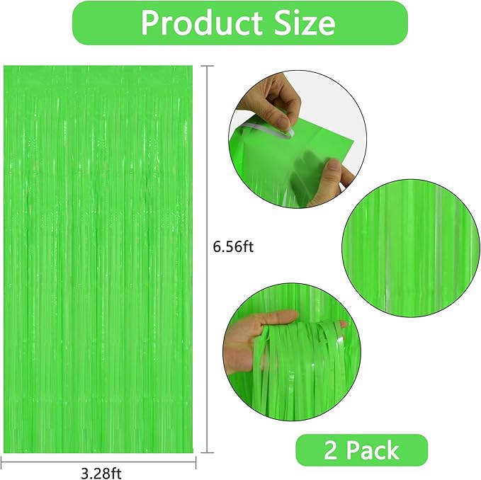 BEISHIDA 2Pcs Green Door Streamer Fluorescent Blue Backdrop Blue Foil Fringe - Image 2