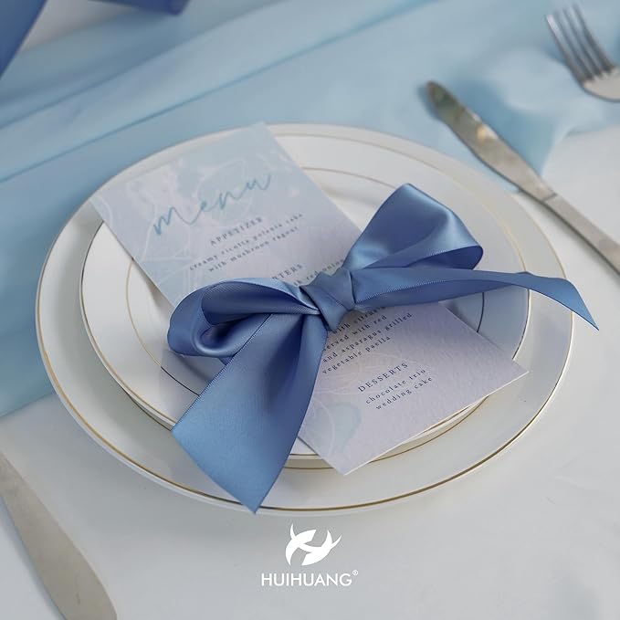 HUIHUANG 1-1/2 inch Double Face Satin Ribbon, Polyester Satin Smoke Blue Ribbon - Image 5