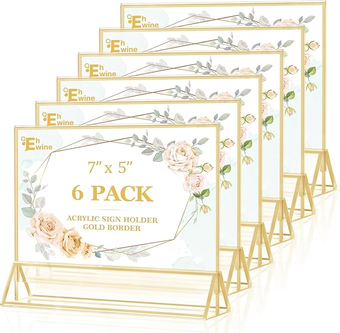 EHWINE 6 Pack Acrylic Sign Holder 5 x 7 Horizontal, Double-Sided Stand up Table by EHWINE