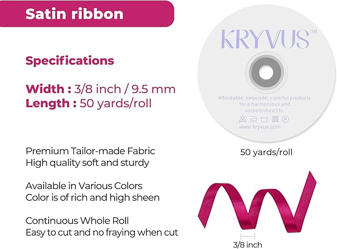 Rose Red Satin Ribbon 3/8 inch X Continuous 50 Yards, Single Face Polyester - Image 3