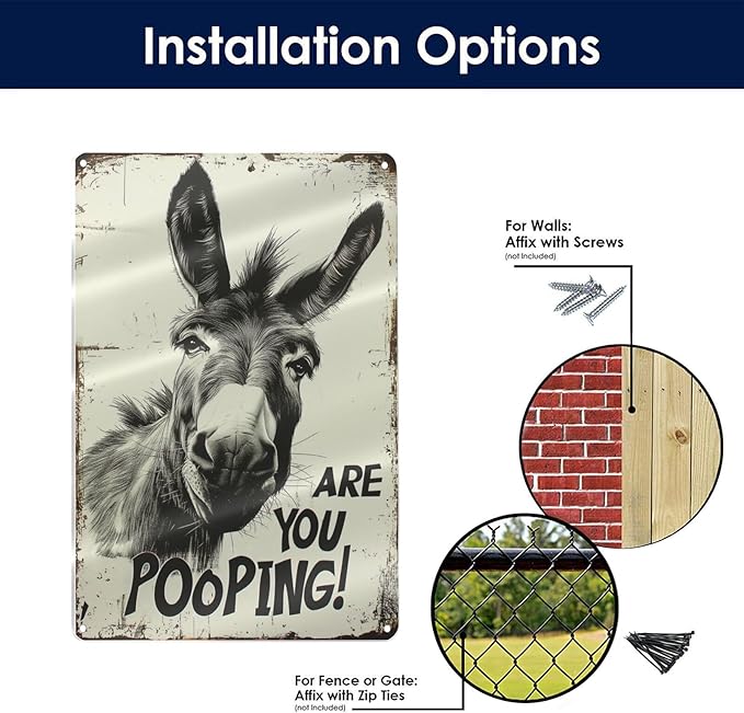 Funny Donkey "Are You Pooping?" Tin Sign - Image 9