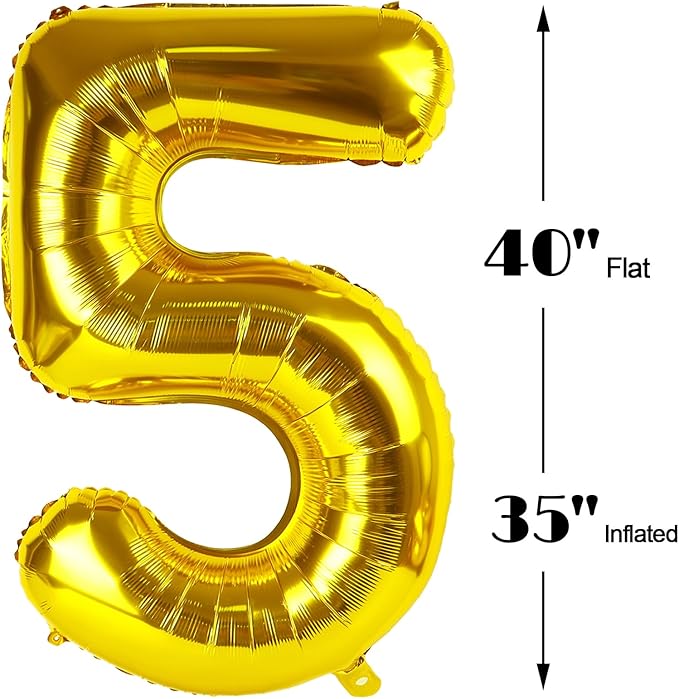 Gold 40 Inch Large Number 5 Birthday Balloon, Five 5th 15 25 35 50 55 Birthday - Image 2