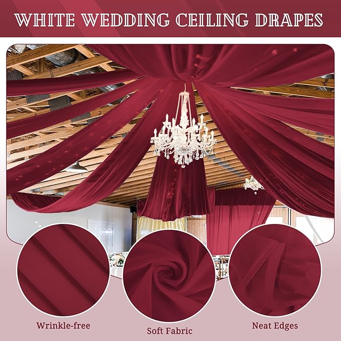 6 Panels Burgundy Ceiling Drapes - Image 3