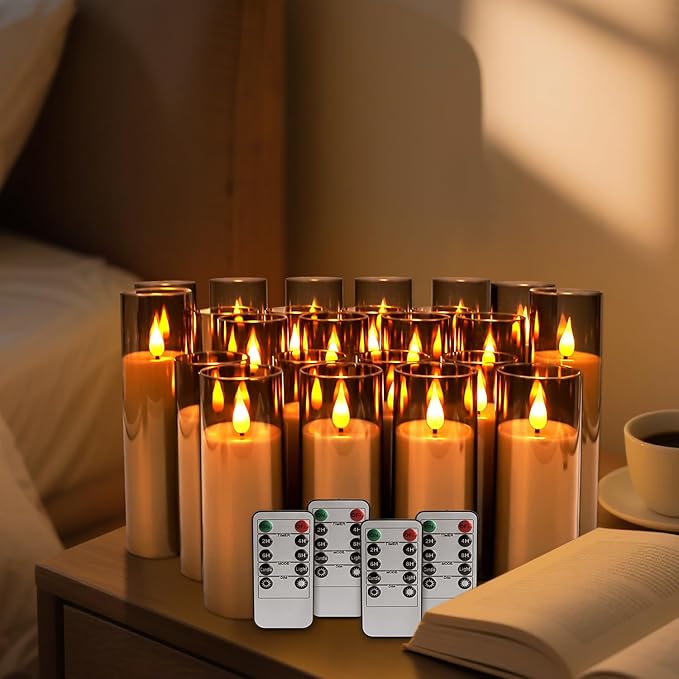 24-Pack Grey LED Flameless Pillar Candles - Image 5