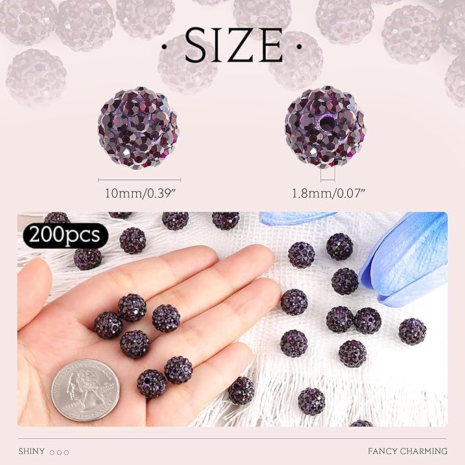 200pcs 10mm Dark Purple Rhinestone Beads - Image 2
