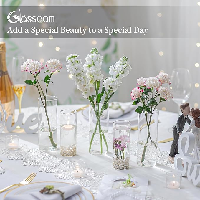 Glasseam Glass Cylinder Vase in Bulk: 32pcs Clear Small Bud Flower Vases - Image 3