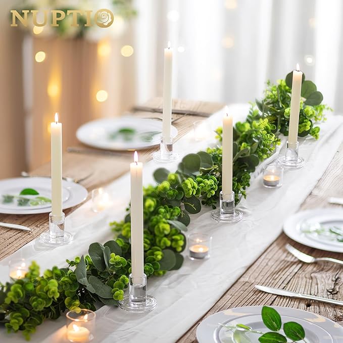 NUPTIO Glass Candle Stick Holder: Set of 10 Clear Small Taper Candlestick - Image 3