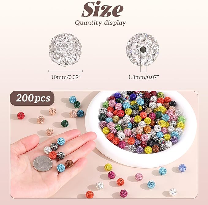 200pcs 10mm Rhinestone Beads for Jewelry Making, Light Peach Shiny Round Disco - Image 4
