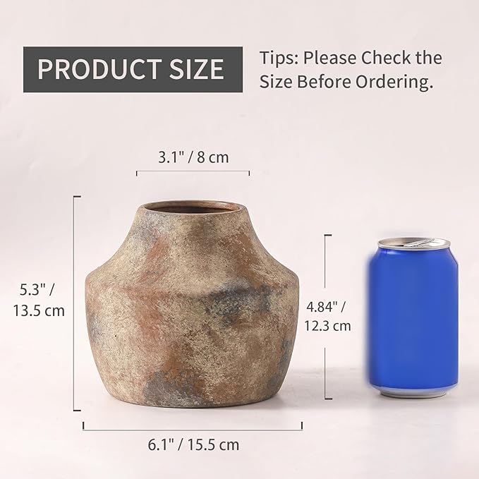 Mitt&Ditt Ceramic Flower Vase, 5.3 inch Pottery Farmhouse Rustic Vase, - Image 2