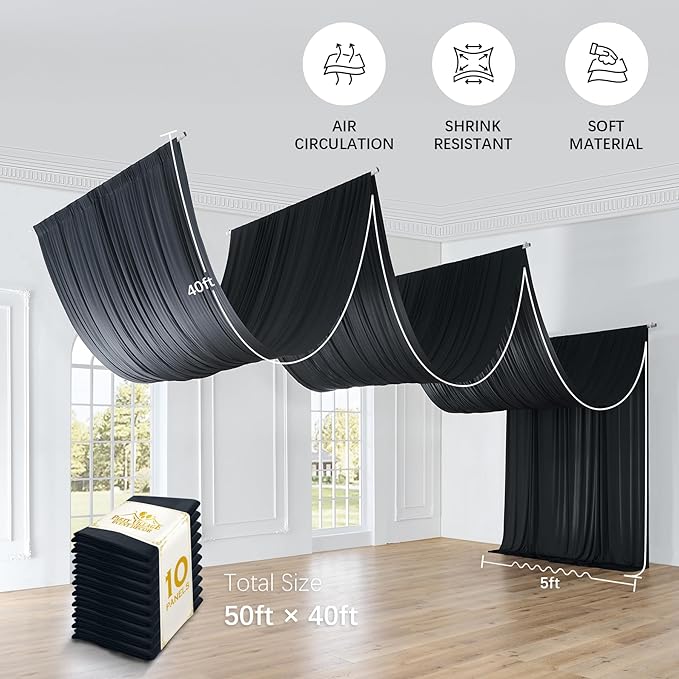 PartyVillage 50ftx40ft Black Ceiling Curtain - Image 6