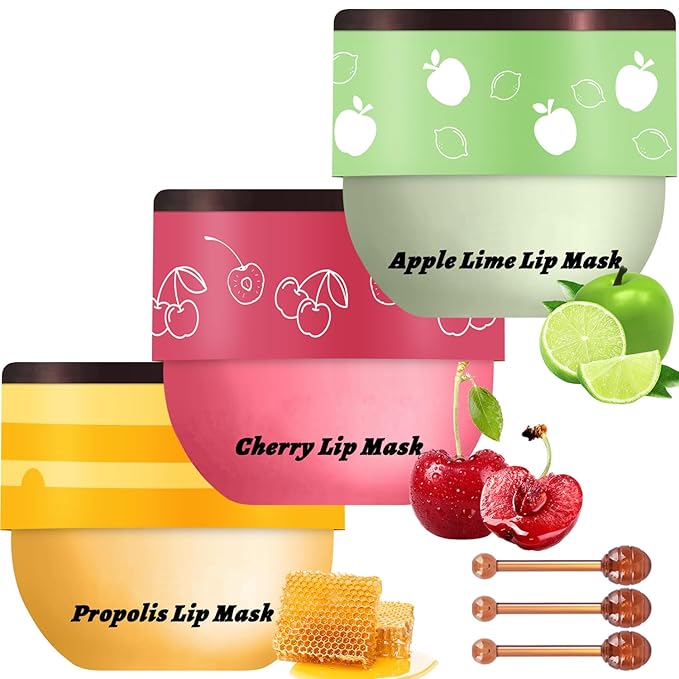3 PCS Bee Lip Balm Mask Honey Pot, Watermelon, Cherry & Coconut Propolis by Unknown