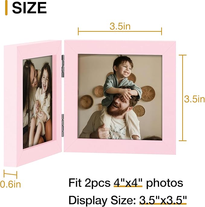 decorUhome Double 4x4 Picture Frame Vertical, Engineered Wood Bifold Photo Frame - Image 4