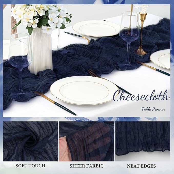 12 Pack Navy Blue Cheesecloth Table Runner 10FT Boho Fabric Rustic Cheese Cloth - Image 3
