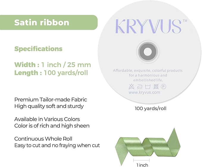 Sage Green Satin Ribbon 1 inch X Continuous 100 Yards, Single Face Polyester - Image 3