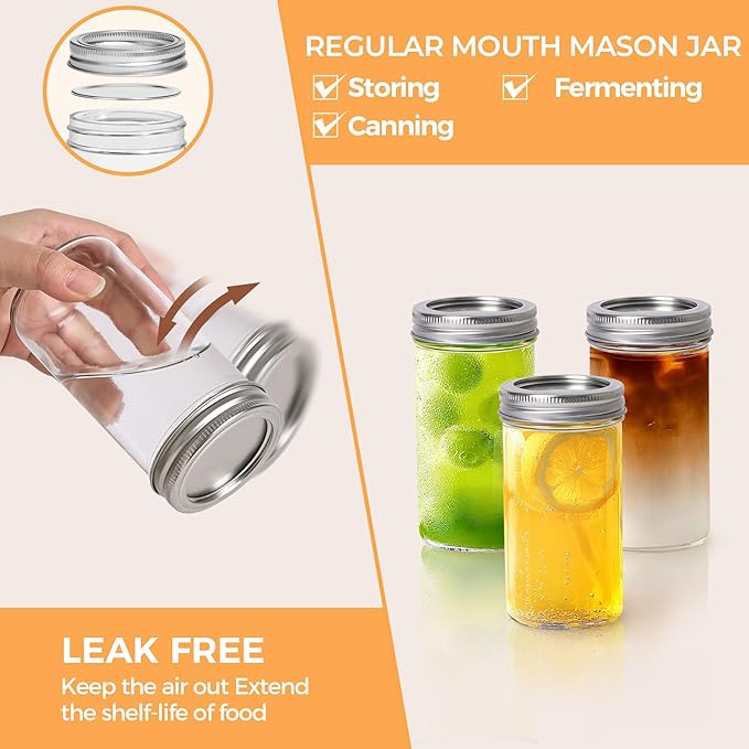 ComSaf 12 oz Mason Jars with Lids 6 Pcs, Regular Mouth Canning Jars with Seal - Image 3