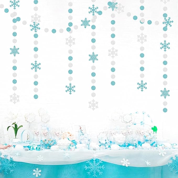 Snowflake-Snow Teal-Silver Christmas Party-Decorations Garland - 58Ft White - Image 4