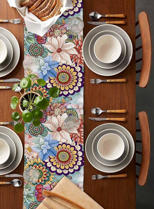 Boho Flowers Cotton Linen Table Runner - Image 5