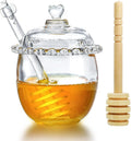Kanpura Glass Honey Jar with Dipper and Lid, 6oz Crystal Honey Dispenser by Kanpura