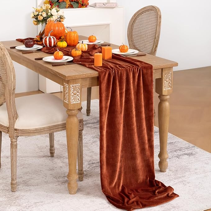 Terracotta Velvet Table Runner Fall Thanksgiving Burnt Orange Table Runner 20 x - Image 4