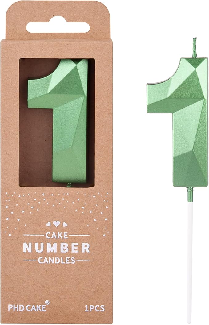 PHD CAKE 2.76 Inch Crystal Green 1 Number Cake Candle, Numeral Birthday Candles by PHDCAKE