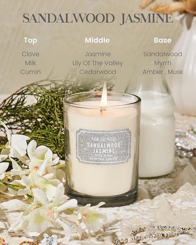 M&SENSE Sandalwood Jasmine Scented Candles, Classic Size 8.8 oz Glitter Jar - Image 2