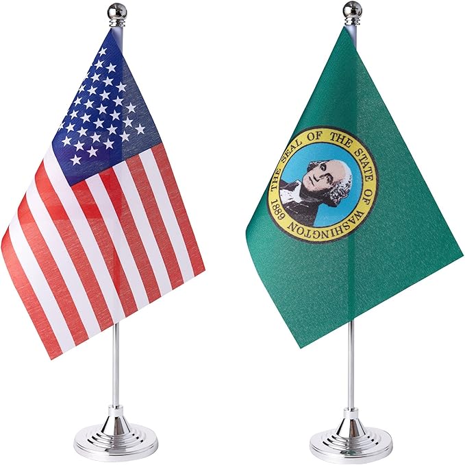 ZXvZYT 2 Pack American US Washington flag USA Washington WA State table flag by ZXvZYT