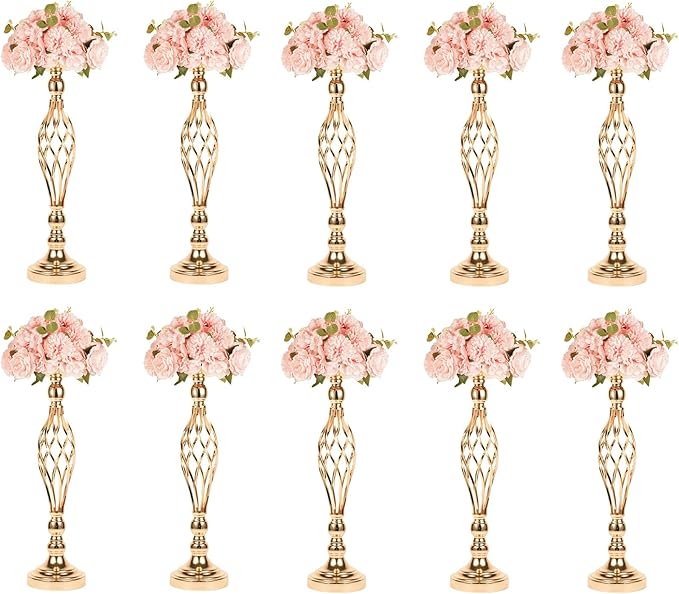 LANLONG 10pcs Metal Gold Candle Holders Road Lead Table Centerpiece Stand by LANLONG
