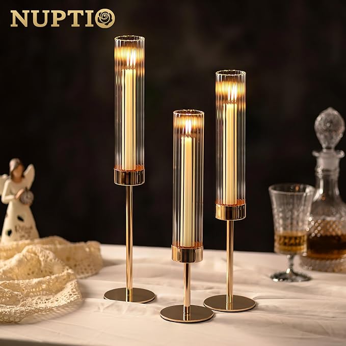 NUPTIO Hurricane Candle Holder for Centerpiece: Set of 6 Tall Candle Stick - Image 5