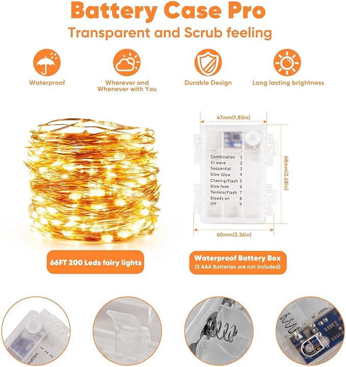 1 Pack 65.6 Ft. Battery Operated Outdoor String Lights - Image 4