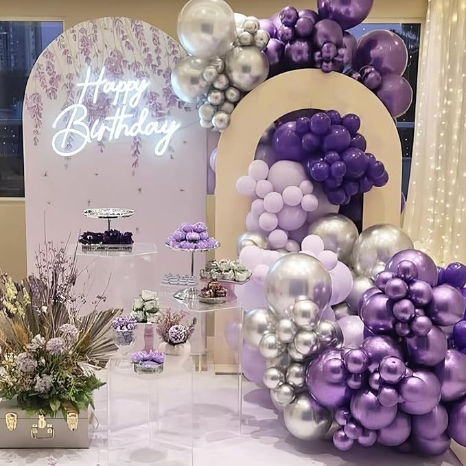 Purple Black Silver Balloons, Metallic Purple Silver Balloon - Image 4