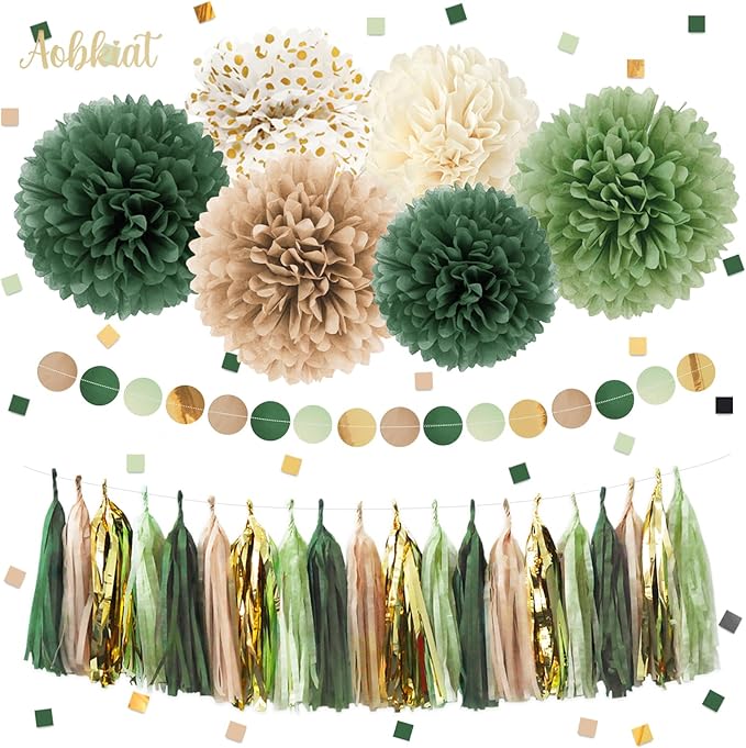 AOBKIAT Sage Green Wedding Party Decorations, Circle Dots Garland Paper Tassels - Image 2
