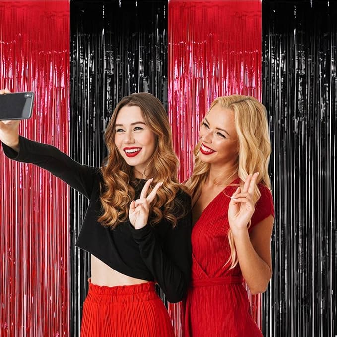 Red and Black Party Decorations- 4 Pack of 3.2x8.2ft Foil Fringe Curtains - Image 6