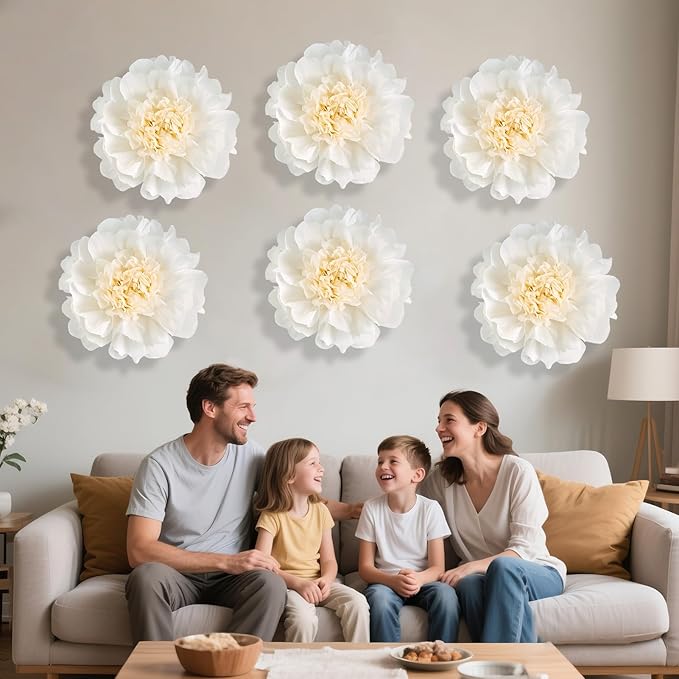 SUNBEAUTY 6 Pcs White Giant Paper Flowers Decorations 12" Large Tissue - Image 6