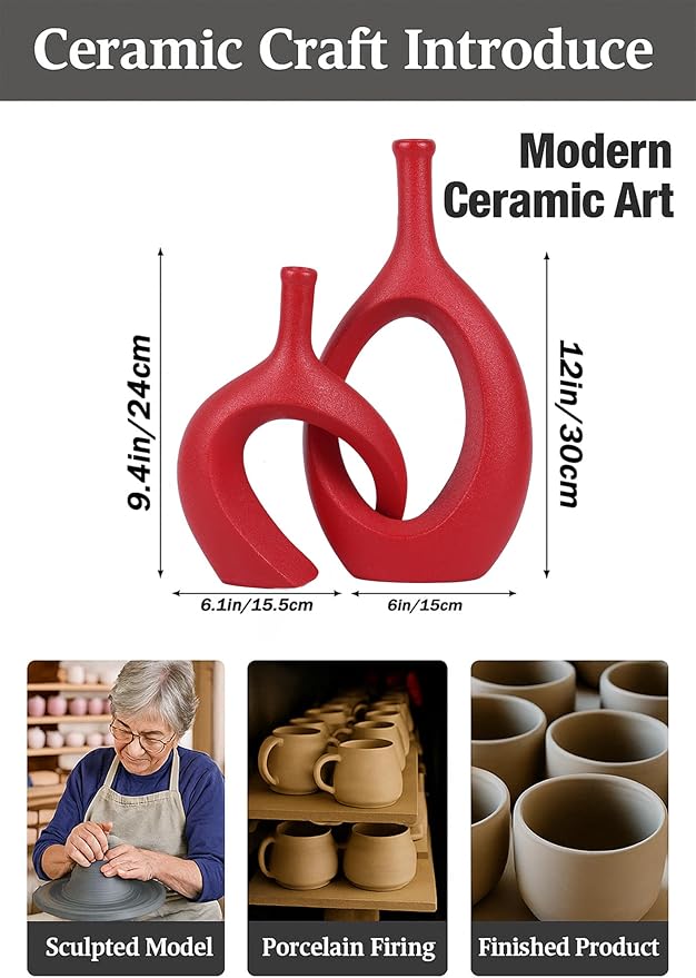 WUBIANJIE Red Ceramic Vase Set - Image 2